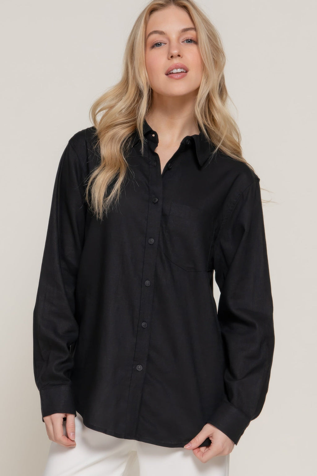 Chemise à manches longues en lin mélangé