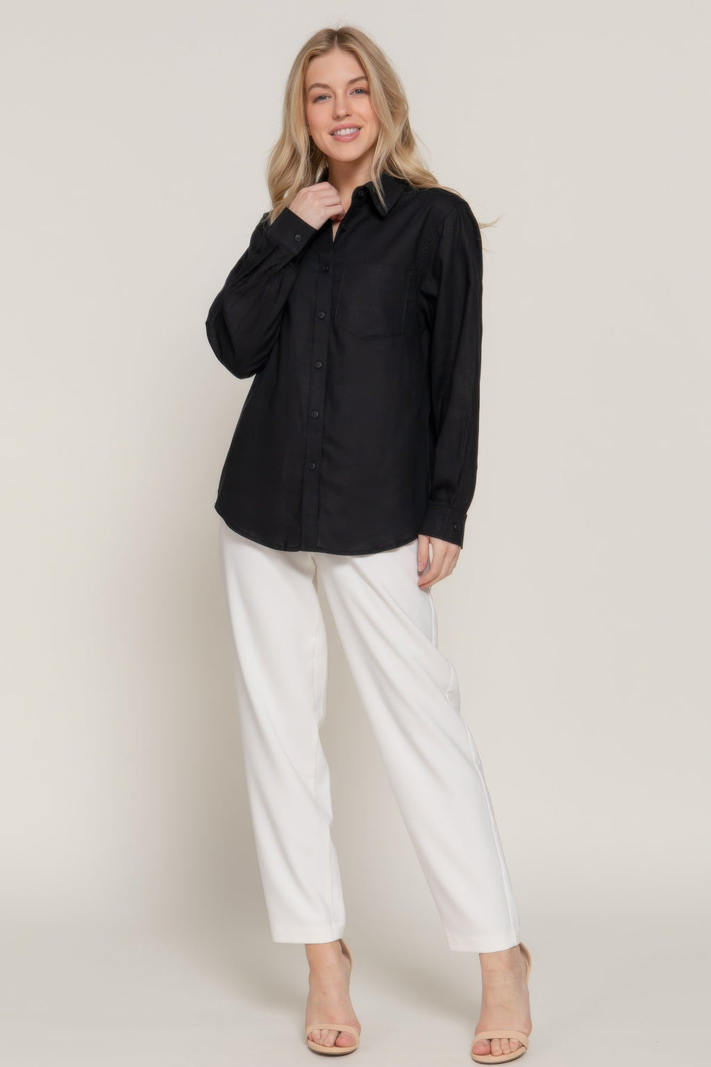 Chemise à manches longues en lin mélangé