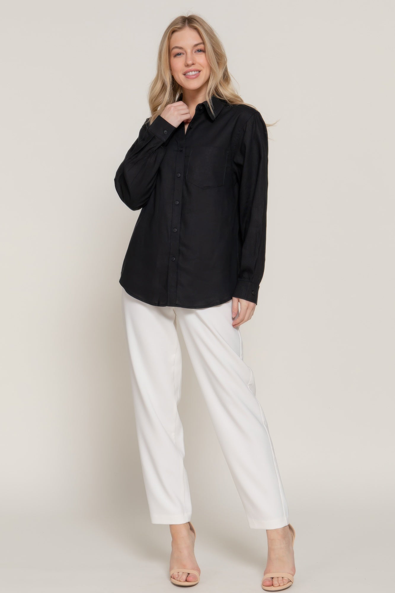 Chemise à manches longues en lin mélangé