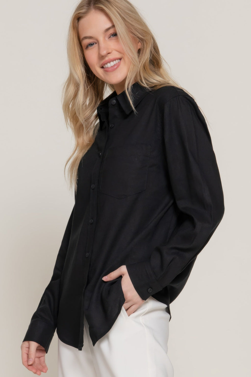 Chemise à manches longues en lin mélangé