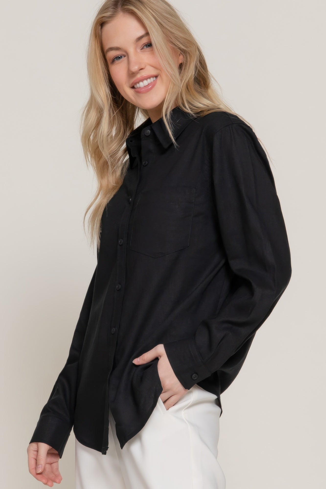 Chemise à manches longues en lin mélangé