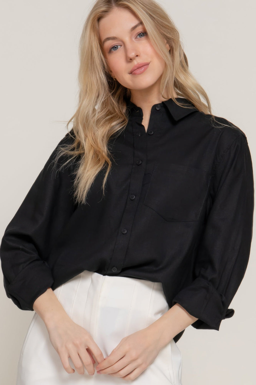 Chemise à manches longues en lin mélangé