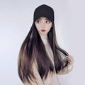 Longue Perruque Synthétique Droite avec Casquette de Baseball Cheveux Noirs Bruns Naturels Perruques à Chapeau Extensions de Cheveux Naturelles sans Couture pour Femmes Noires Perruques de Cosplay pour Femmes