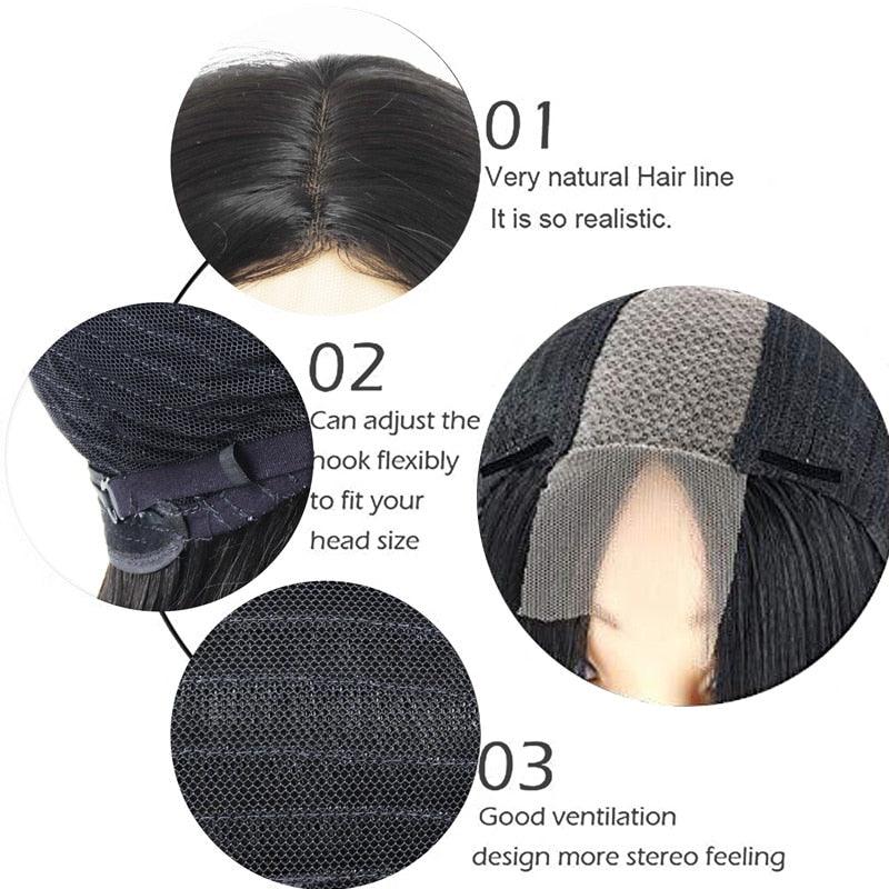 Longue perruque noire synthétique droite, longue perruque mélangée brune et blonde pour femmes noires, perruques naturelles à raie médiane pour femmes noires, perruques de cosplay pour femmes