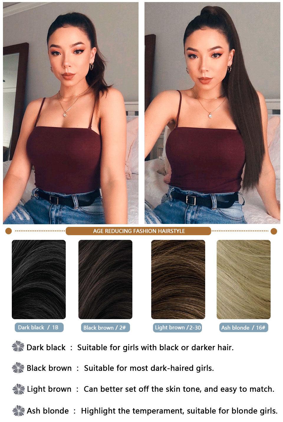Longue queue de cheval synthétique droite, perruque naturelle à enrouler autour, extensions de cheveux à clipser, queue de cheval longue et naturelle noire, peigne à insérer pour femmes.