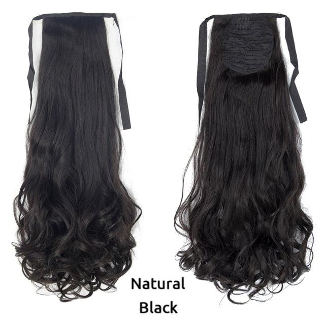 Longue queue de cheval synthétique droite, perruque naturelle à enrouler autour, extensions de cheveux à clipser, queue de cheval longue et naturelle noire, peigne à insérer pour femmes.