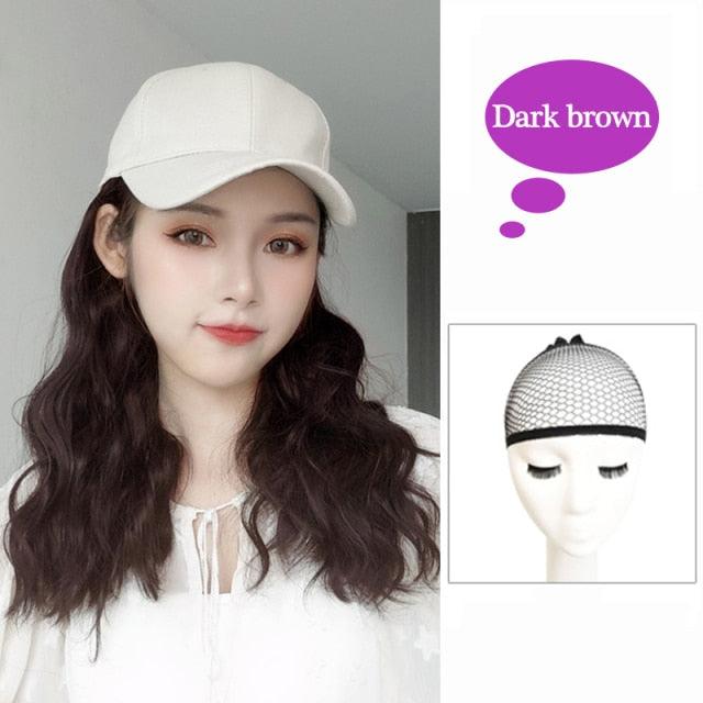 Perruque longue synthétique avec casquette de baseball, extensions de cheveux noirs naturels, perruque de cheveux de maïs naturelle, perruque ondulée, perruque chapeau, perruques ajustables pour femmes noires, perruques de cosplay pour femmes