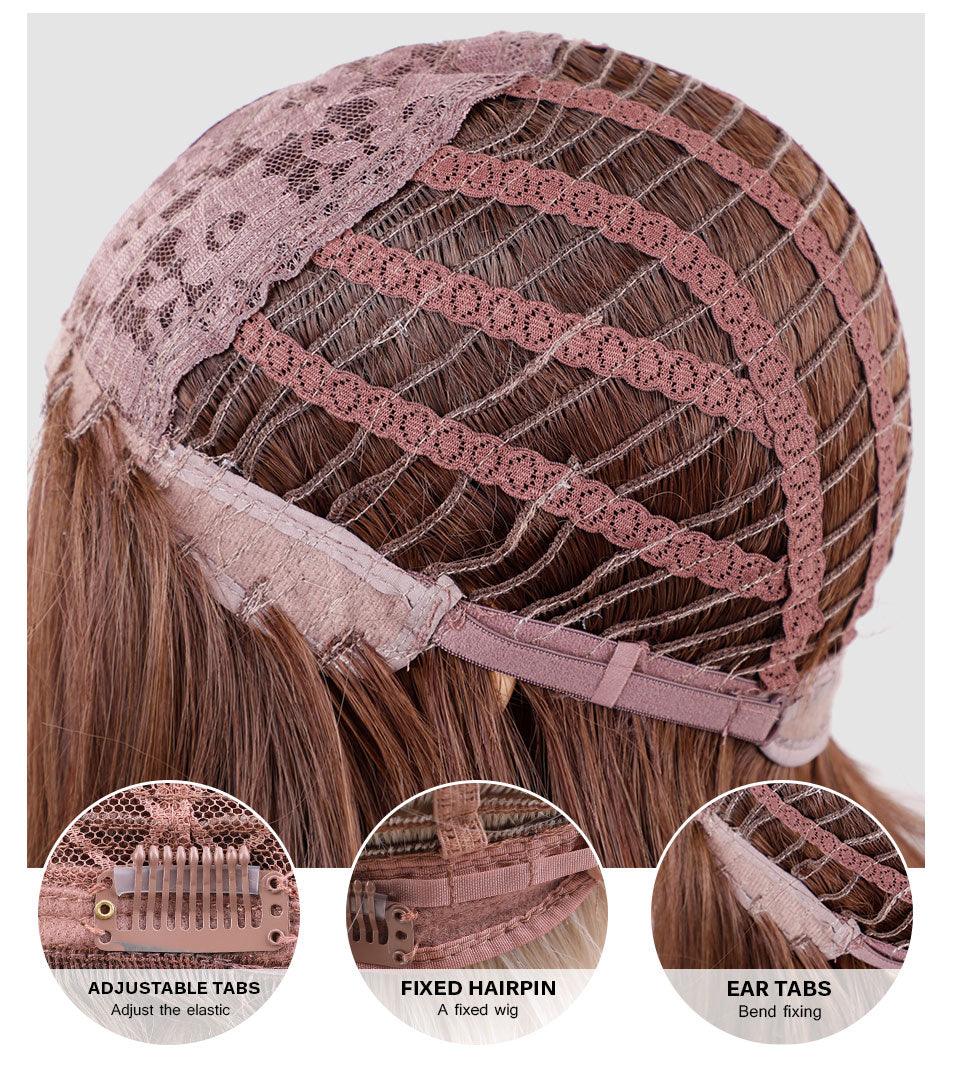 Longues perruques pour femmes avec frange Ombre Brun Platine Blond Perruques Raie latérale Synthétiques Ondulées Perruques Femmes Cosplay Fête Perruques Pour Femmes Noires Perruques Cosplay Pour Femmes
