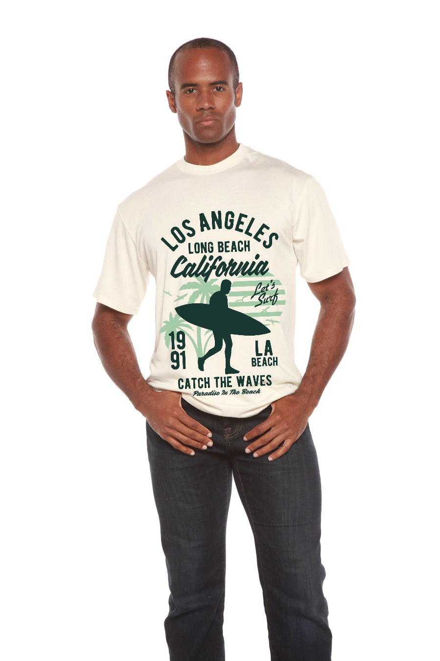 T-shirt graphique à manches courtes en viscose de bambou et coton biologique pour homme Los Angeles