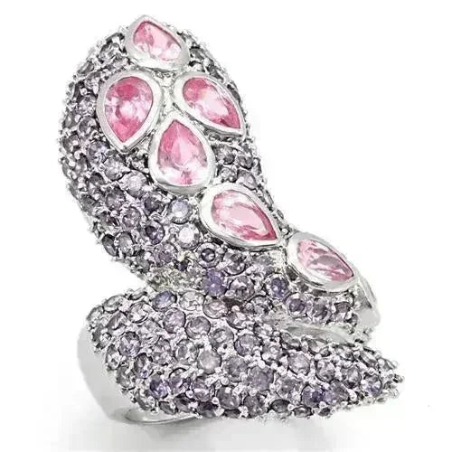 LOS222 Rhodium Sterling Silver Ring – AAA Rose CZ Statement Piece