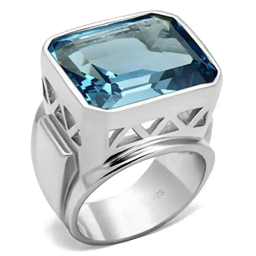 LOS669 - Bague en argent sterling 925 avec spinelle synthétique en mer