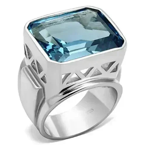 LOS669 - Bague en argent sterling 925 avec spinelle synthétique en mer
