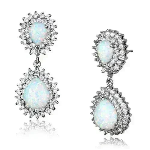 LOS879 - Boucles d'oreilles en argent sterling 925 rhodié avec opale semi-précieuse