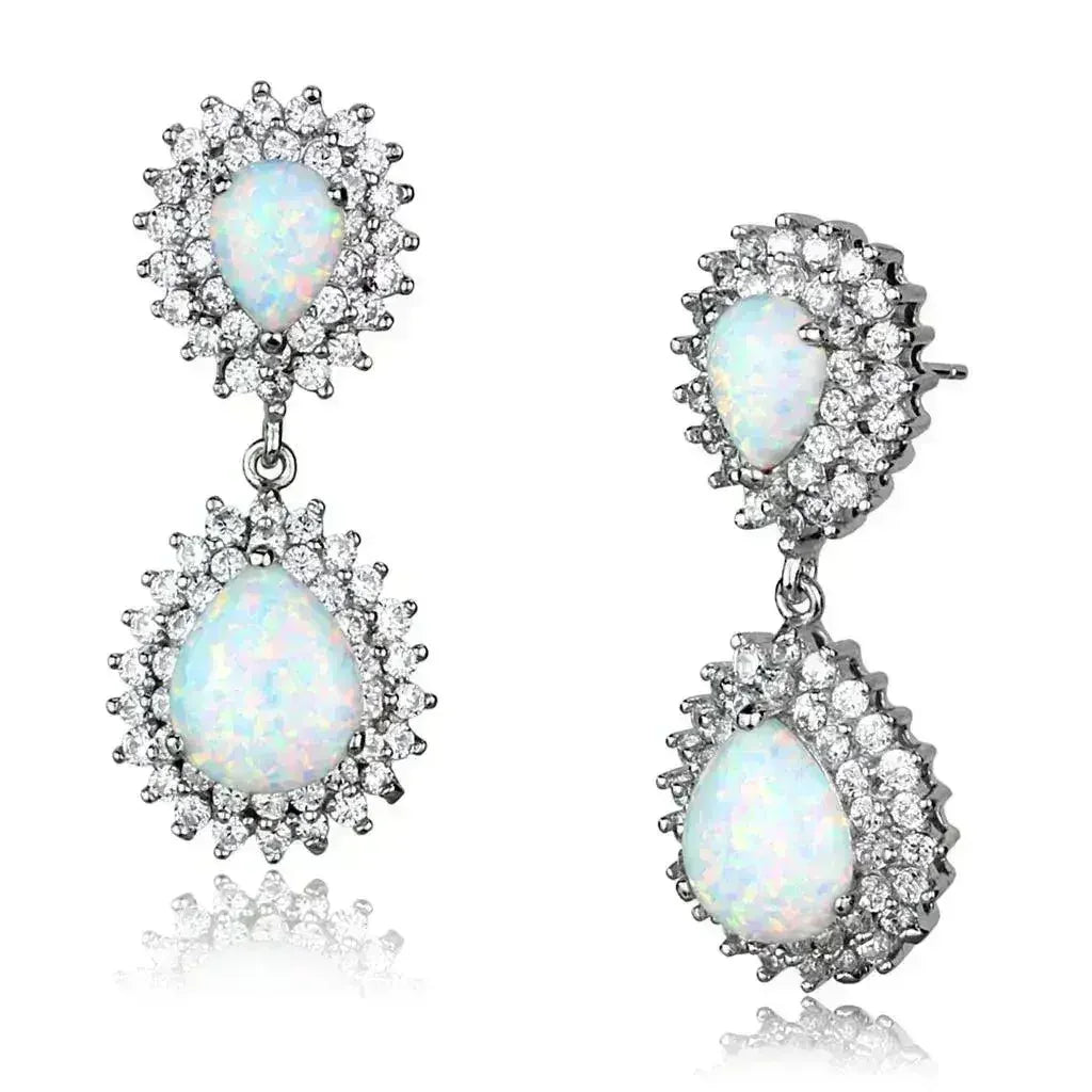 LOS879 - Boucles d'oreilles en argent sterling 925 rhodié avec opale semi-précieuse
