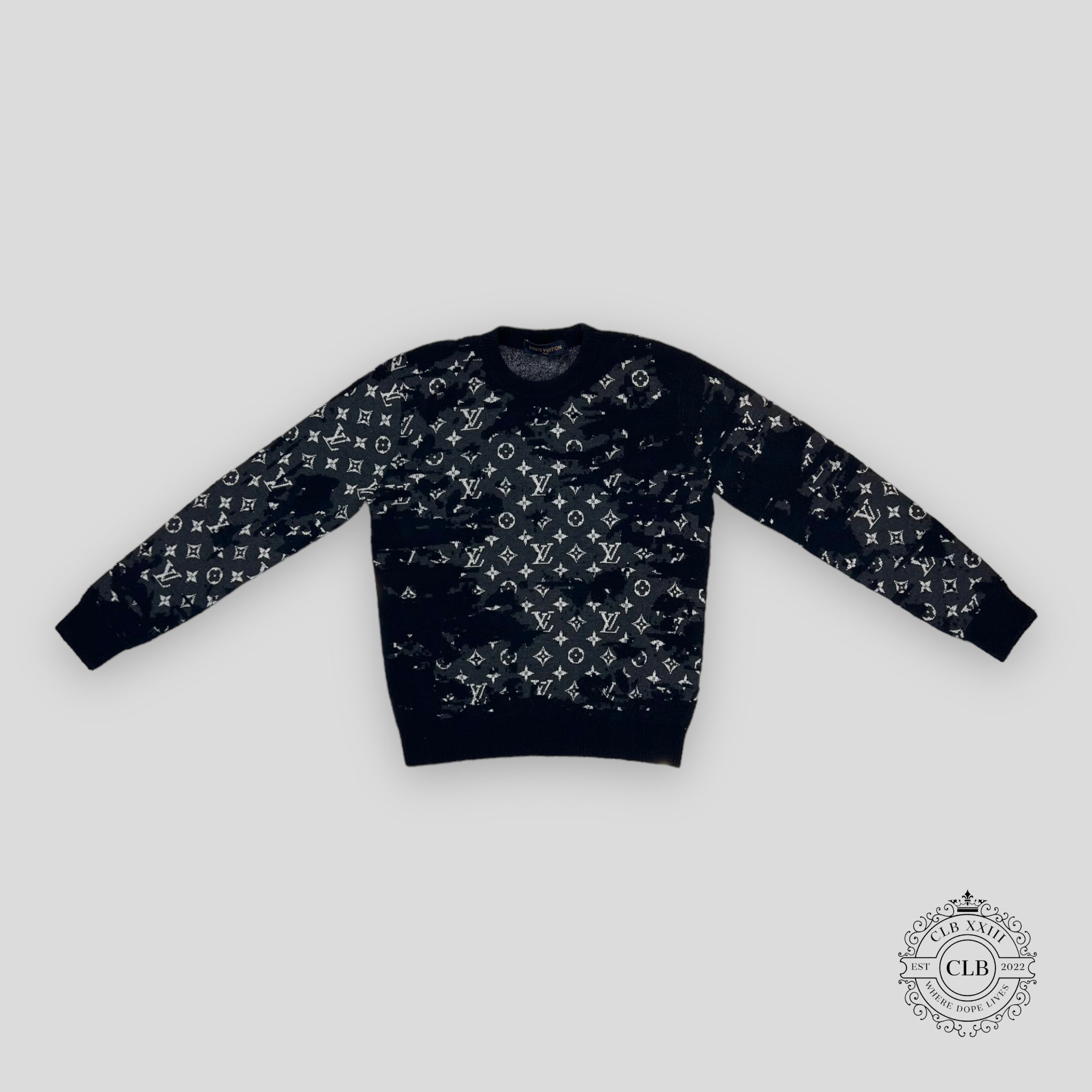 Pull Monogram Flocage Effet Vieilli Louis Vuitton Bleu Marine