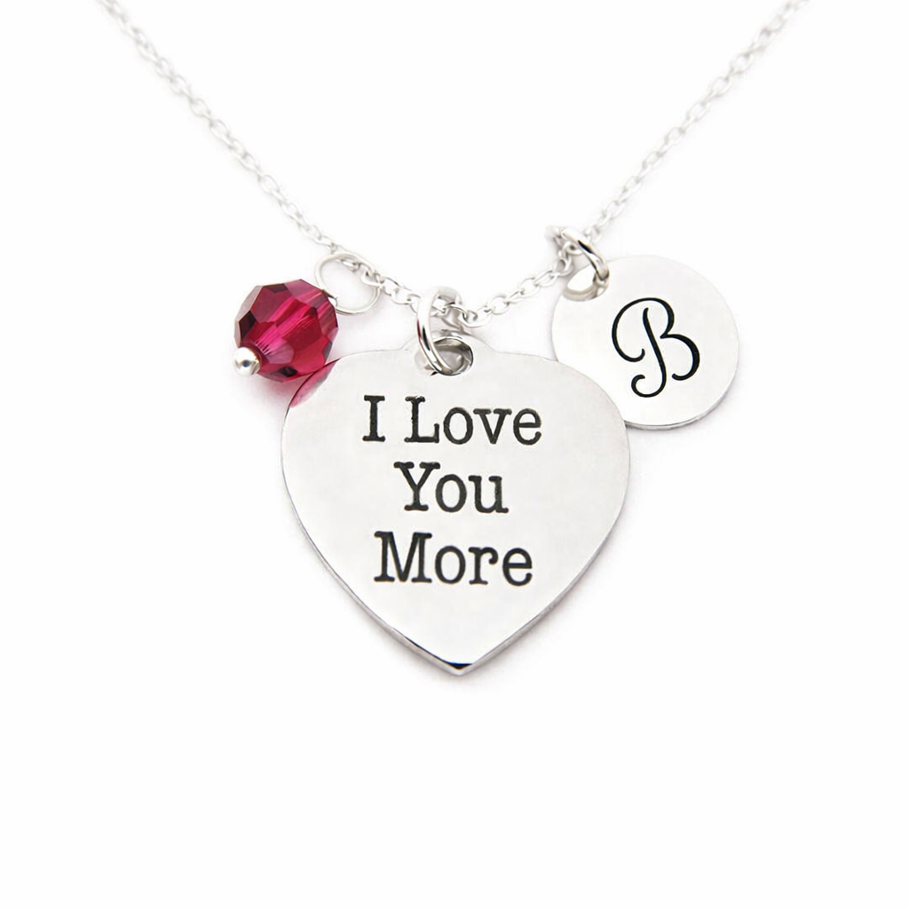 Collier "Je t'aime plus" – Argent sterling avec pierre de naissance et breloque initiale