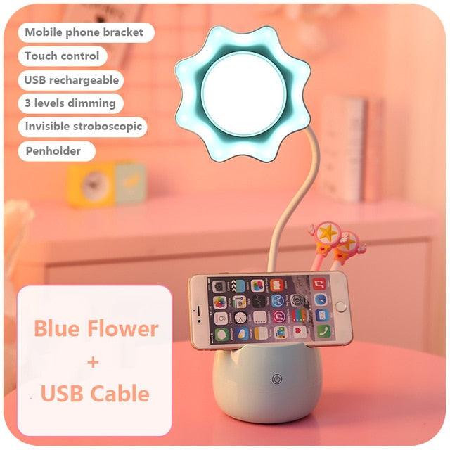 Belle Lampe de Lecture à Variateur 3 Niveaux avec Socle Porte-Stylo, Lampe de Bureau LED pour Étudiants, Lampe de Chevet Rechargeable pour Filles pour Chambre et Salle d'Étude, Jolies Lampes d'Étude pour Décoration de Chambre