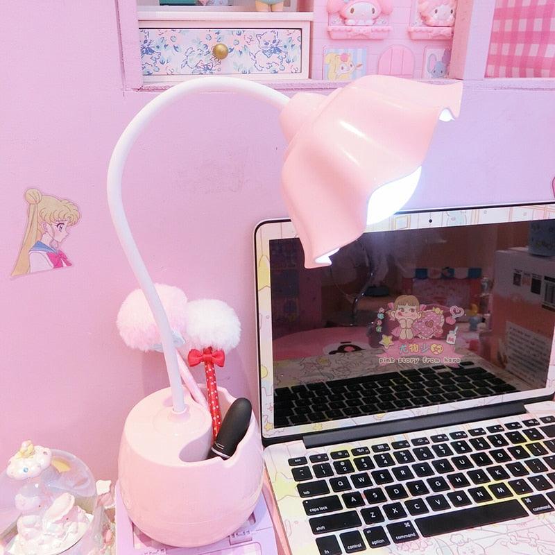 Belle Lampe de Lecture à Variateur 3 Niveaux avec Socle Porte-Stylo, Lampe de Bureau LED pour Étudiants, Lampe de Chevet Rechargeable pour Filles pour Chambre et Salle d'Étude, Jolies Lampes d'Étude pour Décoration de Chambre