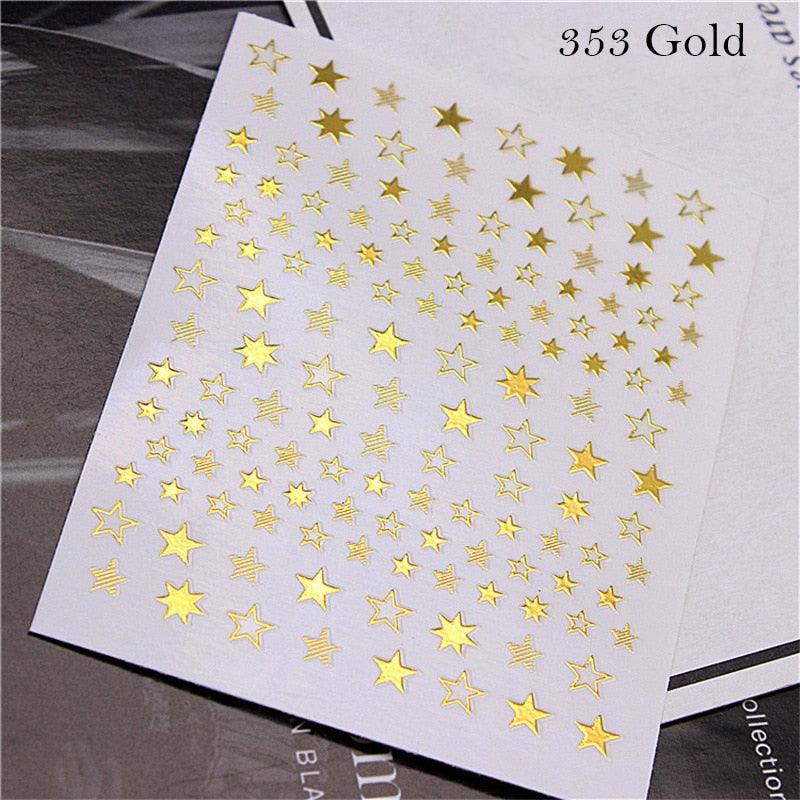 Magnifique autocollant 3D pour ongles Étoiles Géométriques, Ornements Or Argent Or rose, Auto-adhésif, Accessoires de manucure pour femmes et filles, Autocollants artistiques Décalcomanies Décoration, Ligne de bande courbée métallique pour ongles