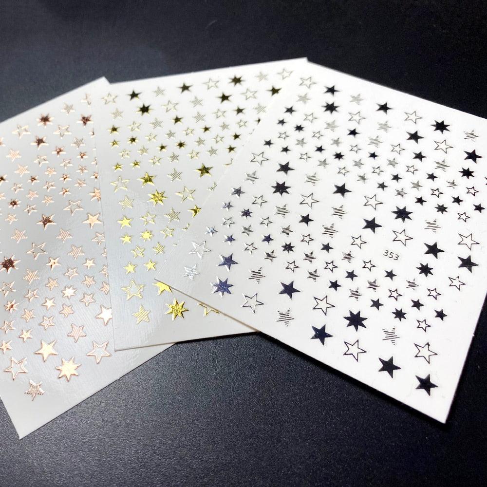 Magnifique autocollant 3D pour ongles Étoiles Géométriques, Ornements Or Argent Or rose, Auto-adhésif, Accessoires de manucure pour femmes et filles, Autocollants artistiques Décalcomanies Décoration, Ligne de bande courbée métallique pour ongles