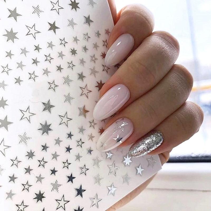 Magnifique autocollant 3D pour ongles Étoiles Géométriques, Ornements Or Argent Or rose, Auto-adhésif, Accessoires de manucure pour femmes et filles, Autocollants artistiques Décalcomanies Décoration, Ligne de bande courbée métallique pour ongles