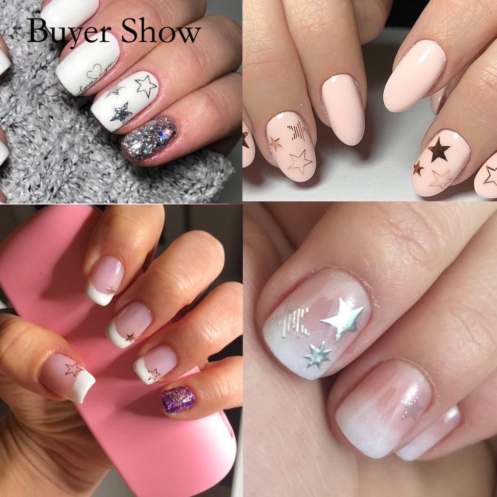Magnifique autocollant 3D pour ongles Étoiles Géométriques, Ornements Or Argent Or rose, Auto-adhésif, Accessoires de manucure pour femmes et filles, Autocollants artistiques Décalcomanies Décoration, Ligne de bande courbée métallique pour ongles
