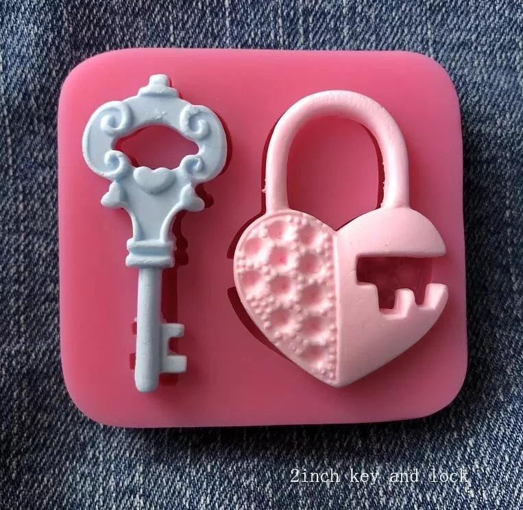 Moule en silicone Cœur Cadenas Clé pour Chocolat Bonbon Décoration de Gâteau Plâtre Ornements Fondant Ustensiles de Cuisine Cuisson Moule en Silicone Cœur Cadenas Clé