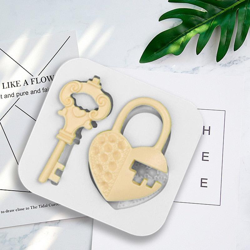 Moule en silicone Cœur Cadenas Clé pour Chocolat Bonbon Décoration de Gâteau Plâtre Ornements Fondant Ustensiles de Cuisine Cuisson Moule en Silicone Cœur Cadenas Clé