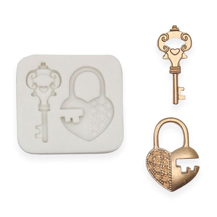 Moule en silicone Cœur Cadenas Clé pour Chocolat Bonbon Décoration de Gâteau Plâtre Ornements Fondant Ustensiles de Cuisine Cuisson Moule en Silicone Cœur Cadenas Clé