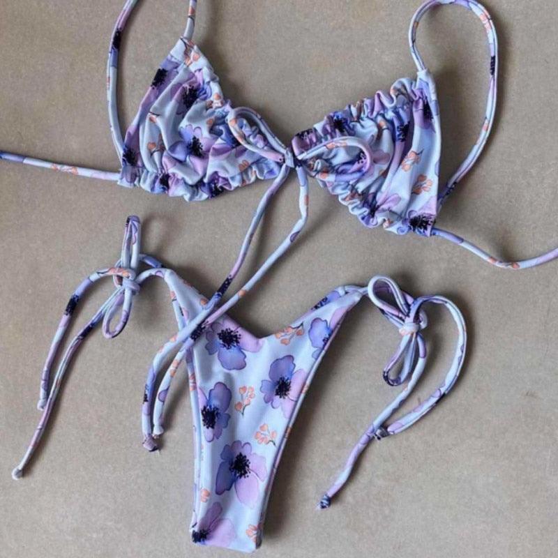 Bas maillot de bain bikini triangle femme maillot de bain à ficelle femme deux pièces maillot de bain licou maillot de bain triangle bikini imprimé femme ensemble deux pièces maillot de bain push-up nouveau