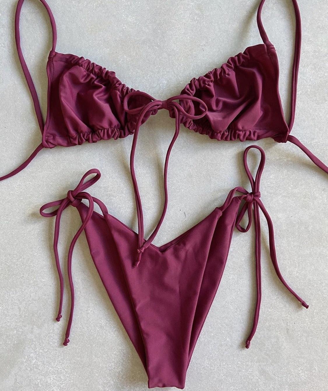 Bas maillot de bain bikini triangle femme maillot de bain à ficelle femme deux pièces maillot de bain licou maillot de bain triangle bikini imprimé femme ensemble deux pièces maillot de bain push-up nouveau