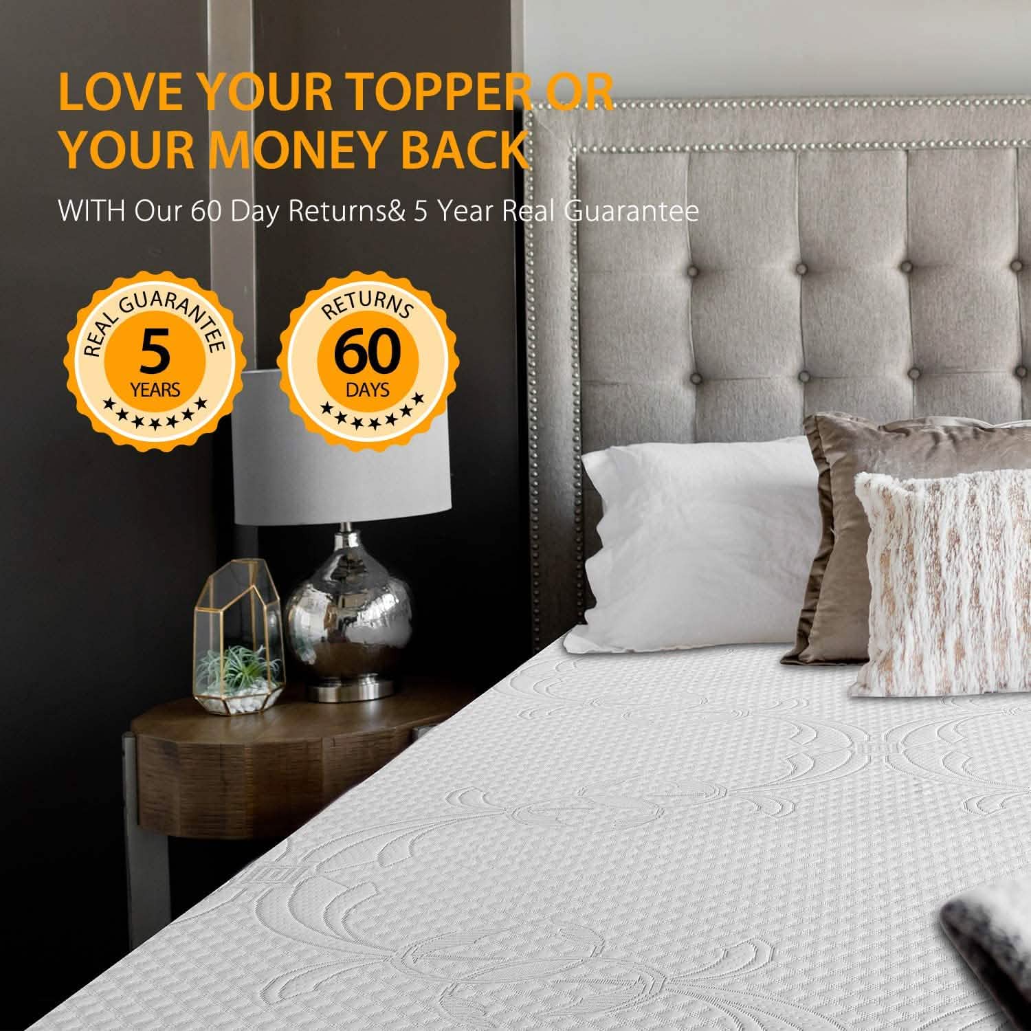 Surmatelas en mousse à mémoire de forme infusée de gel LSOFT avec bande élastique d'ancrage aux 4 coins Housse de lit lavable