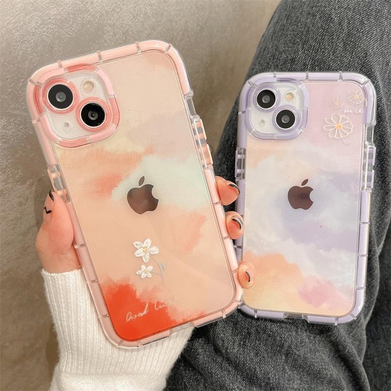 Coque de téléphone lumineuse abstraite pour iPhone 13 12 11 Pro Max en silicone transparent antichoc – Coque de téléphone transparente avec motif floral et fille qui brille dans le noir pour iPhone