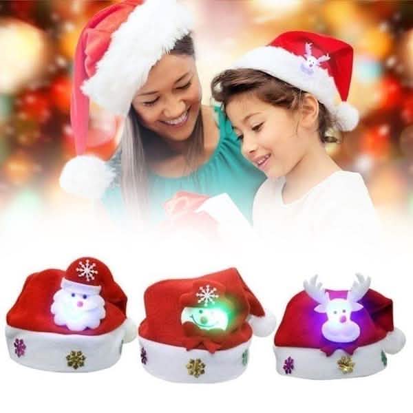 Bonnet de Noël lumineux, Bonnet de Noël lumineux Père Noël, Bonhomme de neige, Cerf