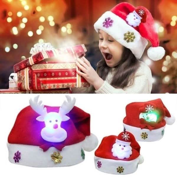 Bonnet de Noël lumineux, Bonnet de Noël lumineux Père Noël, Bonhomme de neige, Cerf