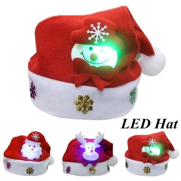 Bonnet de Noël lumineux, Bonnet de Noël lumineux Père Noël, Bonhomme de neige, Cerf