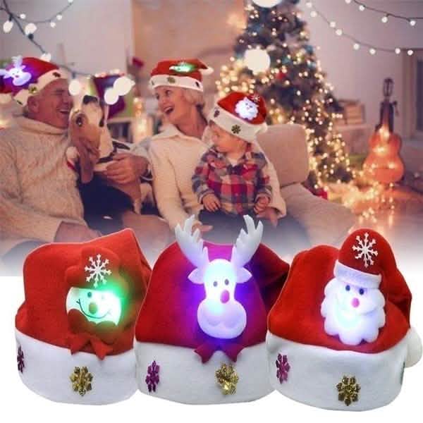 Bonnet de Noël lumineux, Bonnet de Noël lumineux Père Noël, Bonhomme de neige, Cerf