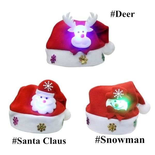 Bonnet de Noël lumineux, Bonnet de Noël lumineux Père Noël, Bonhomme de neige, Cerf