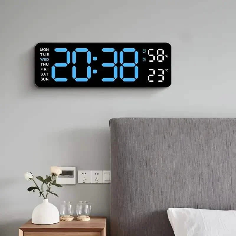 Réveil LED Lumineux Grand Écran - Affiche la Semaine, la Température, l'Humidité et la Minuterie