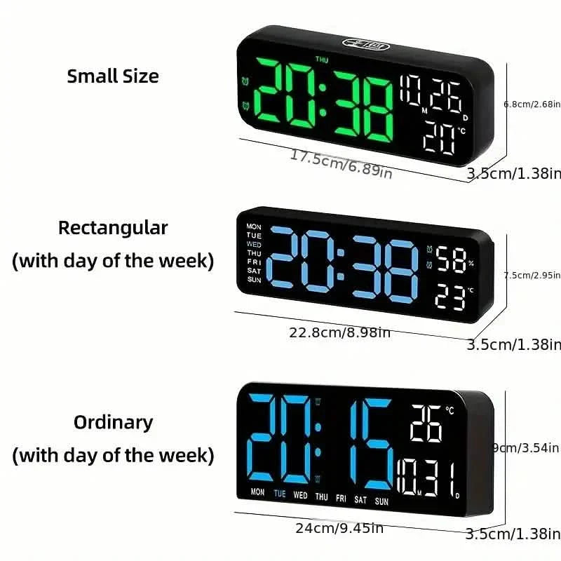 Réveil LED Lumineux Grand Écran - Affiche la Semaine, la Température, l'Humidité et la Minuterie