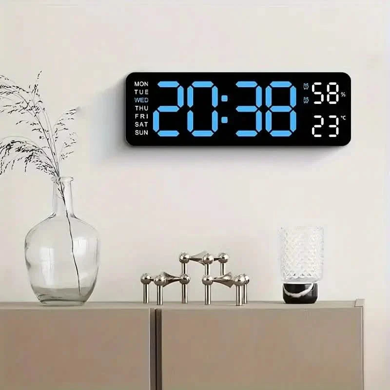 Réveil LED Lumineux Grand Écran - Affiche la Semaine, la Température, l'Humidité et la Minuterie