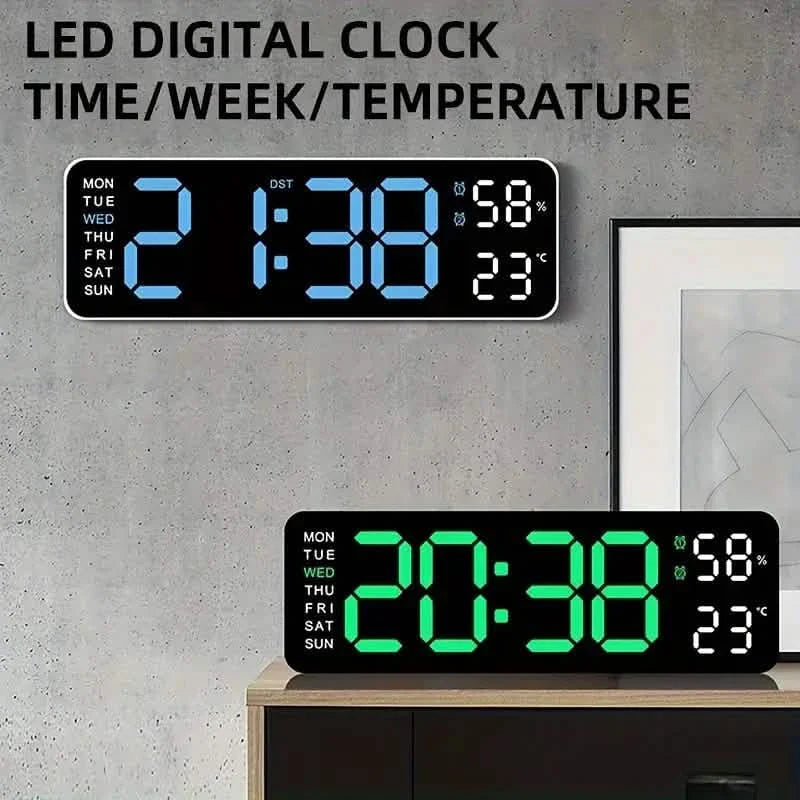 Réveil LED Lumineux Grand Écran - Affiche la Semaine, la Température, l'Humidité et la Minuterie