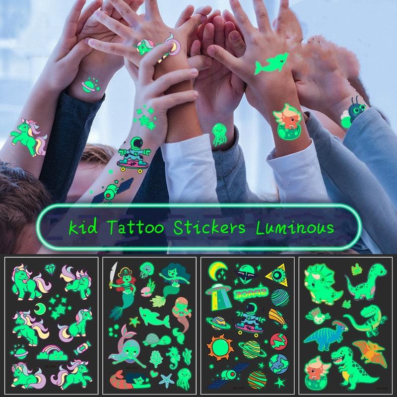 Autocollants de tatouage lumineux temporaires animaux tatouages autocollants brillants pour visage, bras, jambes, tatouage fluorescent imperméable pour enfants filles