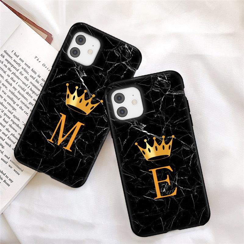 Étui de téléphone à la mode en silicone souple noir marbré de luxe avec lettre couronne pour iPhone 13 Pro Max 13 Mini Étui antichoc Mince et ajusté Housse arrière de téléphone portable noire