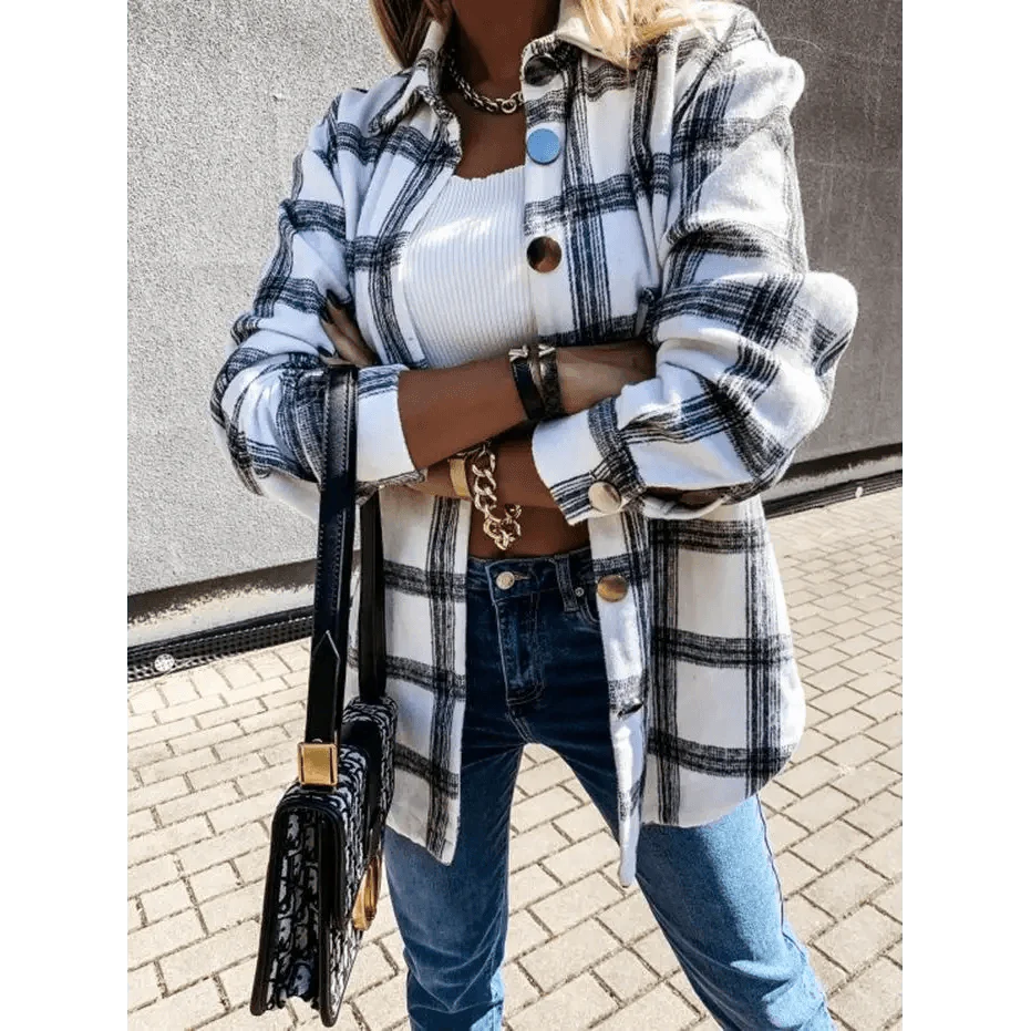 Manteau chemise à carreaux à manches longues pour femmes, luxueux et tendance, haut décontracté à revers, pour printemps et automne, cardigans, vestes, vêtements d'extérieur, streetwear