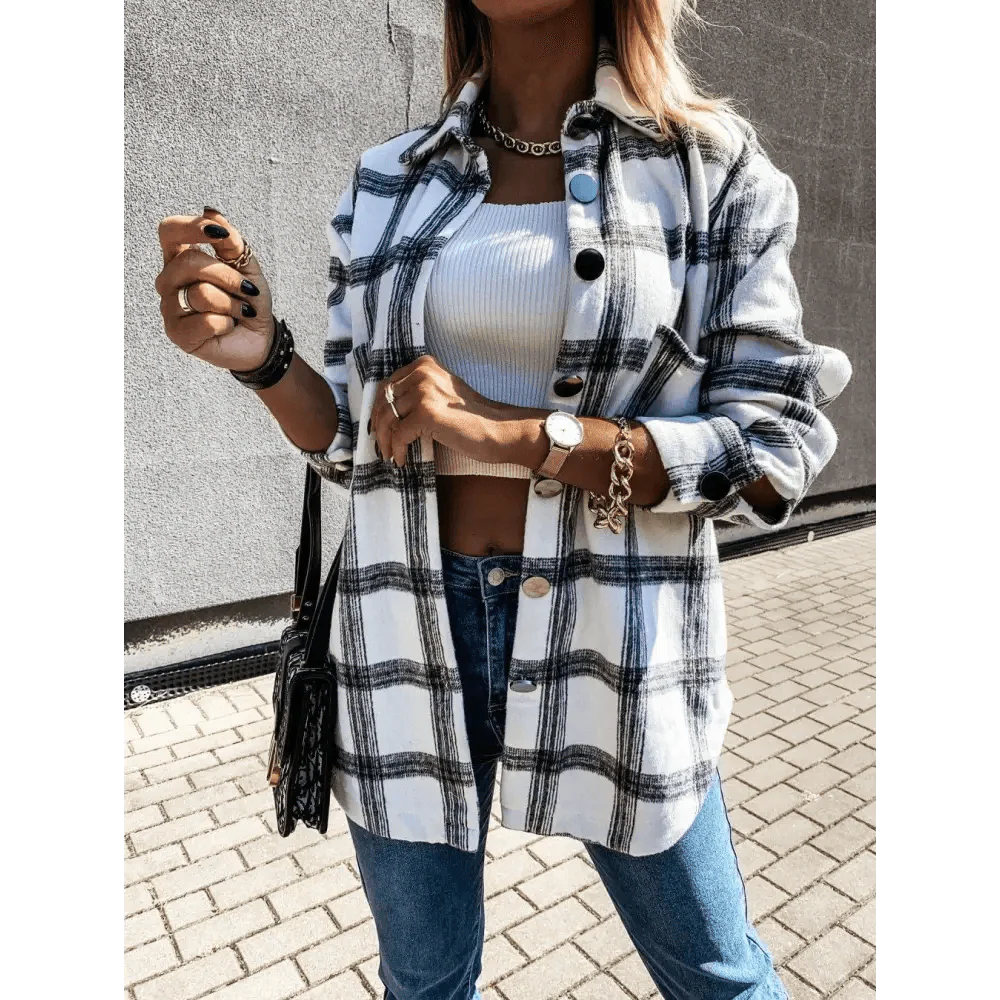 Manteau chemise à carreaux à manches longues pour femmes, luxueux et tendance, haut décontracté à revers, pour printemps et automne, cardigans, vestes, vêtements d'extérieur, streetwear