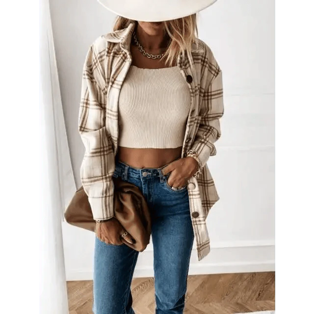 Manteau chemise à carreaux à manches longues pour femmes, luxueux et tendance, haut décontracté à revers, pour printemps et automne, cardigans, vestes, vêtements d'extérieur, streetwear