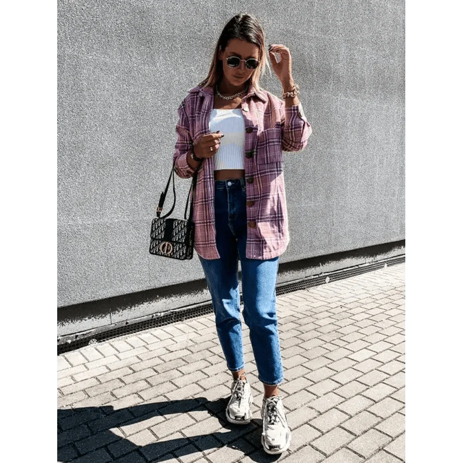 Manteau chemise à carreaux à manches longues pour femmes, luxueux et tendance, haut décontracté à revers, pour printemps et automne, cardigans, vestes, vêtements d'extérieur, streetwear