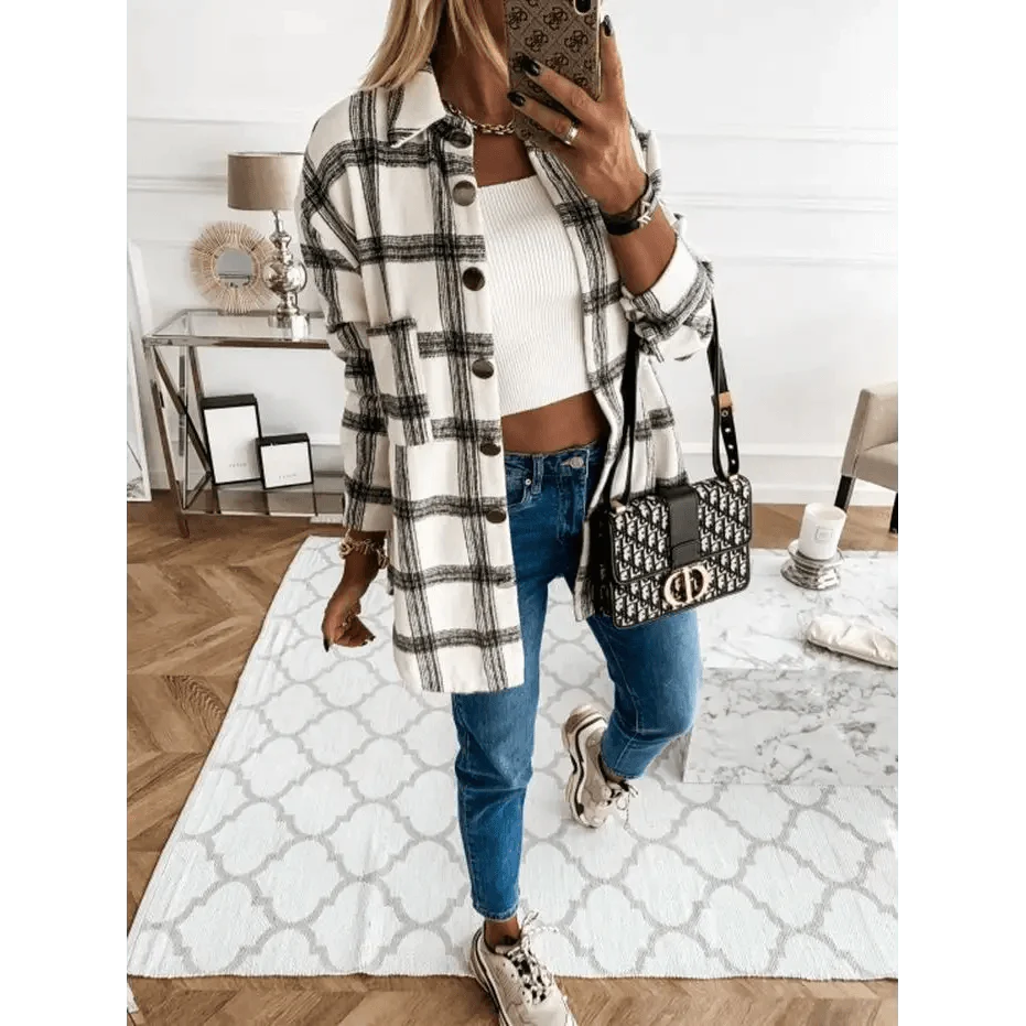 Manteau chemise à carreaux à manches longues pour femmes, luxueux et tendance, haut décontracté à revers, pour printemps et automne, cardigans, vestes, vêtements d'extérieur, streetwear