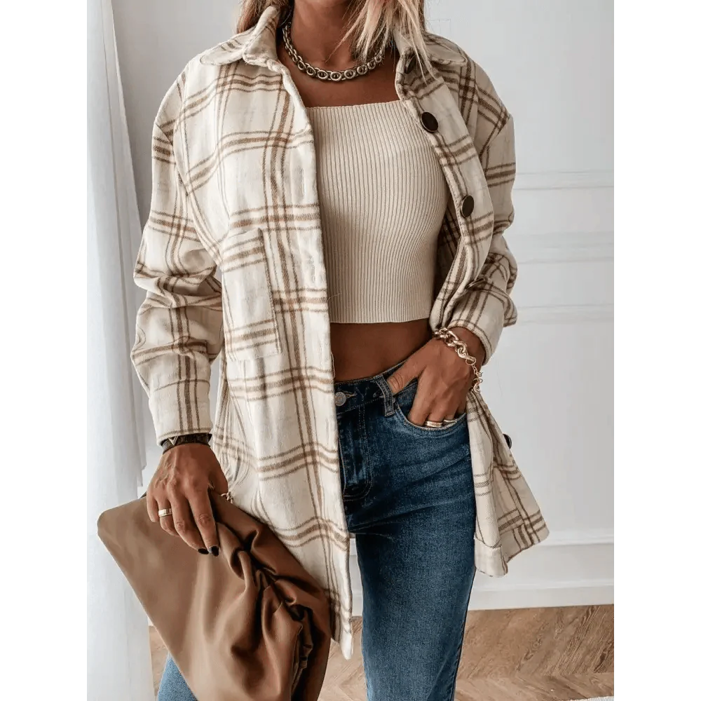 Manteau chemise à carreaux à manches longues pour femmes, luxueux et tendance, haut décontracté à revers, pour printemps et automne, cardigans, vestes, vêtements d'extérieur, streetwear